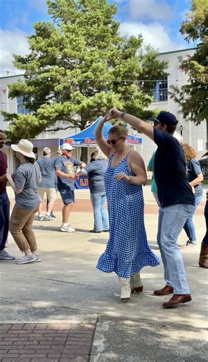 In preparation for Festivals Acadiens et Créoles we learned how to Cajun & Zydeco dance thanks to Fleurish Forever at Allons Danser 🪗 Thanks to LFT Fiber and everyone who came out and joined in the free lesson in Parc Sans Souci in Downtown Lafayette 🌳 We can't wait to see you put your skills to work this weekend dancing Festivals Acadiens et Créoles 🎶 | Lafayette, Louisiana