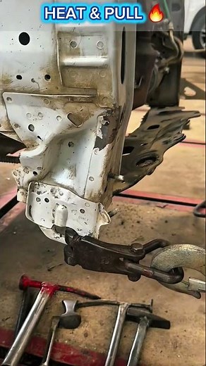 🔥 Heat Straightening Car Frame | Incredible Metal Pulling Repair Process.