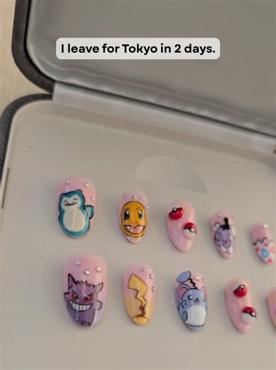 I leave for Japan in two days. Instead of spiraling down a pit of overplanning, I chose to do something better. I let my bestie turn my nails into tiny little Pokemon!🥹✨️ @rebeccathenerd made these for me and somehow captured exactly the kind of energy I want to bring on this trip: playful, a little nostalgic, and fully myself. If you've been here for the calm-planning journey, we're about to see what that looks like in real life. 💜