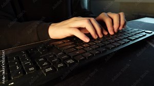 hands typing on keyboard. computer desktop footage, Closeup business people searching data, using internet writing touching notebook pressing. stock HD 60fps footage.