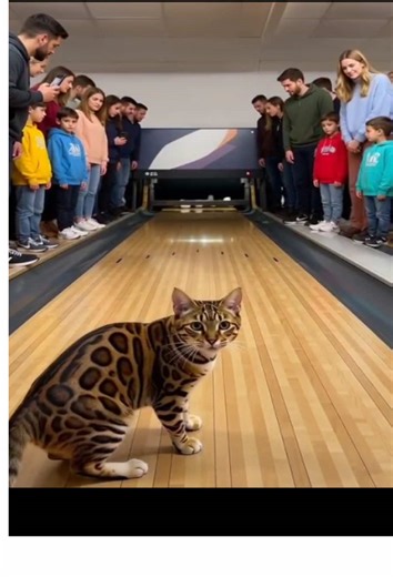 Cat Throws Bowling Ball and Wins the Game 🎳🐱 #CatWin #BowlingAlley #CatGame #Trending #foryou