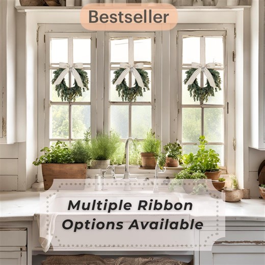 Mini Wreaths for Cabinets | Small Cascading Wreaths | Ribbon Options | Rustic Mini Window Wreath | Mini Year Round / Winter Wreath - Etsy