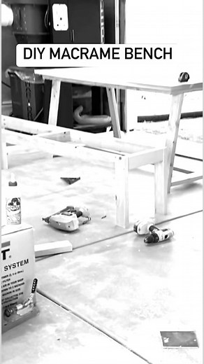 This bench is one of my fave DIYs ever! It took forever to weave but was pretty relaxing. Tutorial link on my website #diy #diybench #weaving #macrame | Eternal Harvest Decor