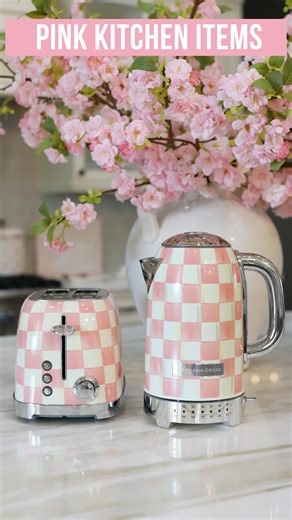 Brittany Miller on Instagram: "Oops I did it again! Sorry not sorry honey!💗 @mackenziechilds just launched their new Kitchen Electrics collection and I couldn’t resist! This electric tea kettle and toaster came just in time as we enter hosting season. Also available in 7 stunning colors! 💕 To shop, comment “KITCHEN”, and check your DMs. #mcpartner #pinkkitchen #pinkhome #kitchendesignideas #dreamkitchen"