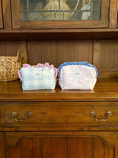 Handmade Quilted Ruffle Makeup Bag | Cotton Boxy Cosmetic Bag - Etsy