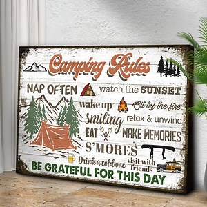 Camping Signs | Camping Rules Signs | Vintage Camper Rules| Camper Wall Decor | Camper Art Canvas Rv Gifts Sign | Camper Wall Art Decor Idea - Etsy
