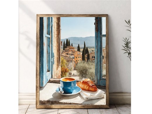 Tuscan Window View Art Print, Italian Countryside Coffee Scene (digital Download) - Etsy
