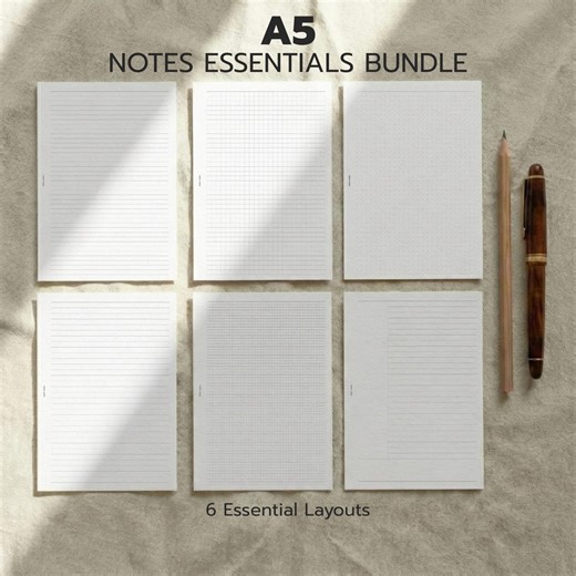 A5 Notes Essentials Bundle Printable PDF | Grid Lined Dot & Cornell Planner Inserts - Etsy
