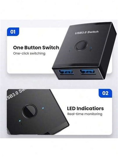 USB 3.0 Switcher, Bidirectional USB Switcher 2 In 1 Out/2.54cm 2 Out USB KVM Switch Selector, Share Keyboard, Mouse, Scanner, Printer Between 2 Computers, Compatible With Apple, Windows, Linux | SHEIN