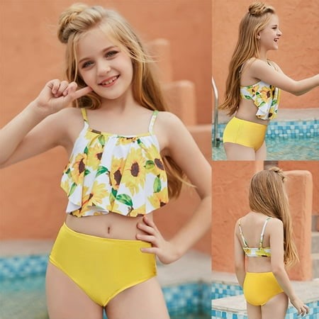 LSLJS Girls Two-Piece Swimsuits Bikini Sets Holiday Cute SunFlower Print Swimwear Bathing Suit Beach Sport - Walmart.ca