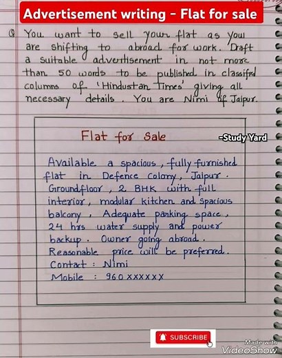 Advertisement writing flat for sale