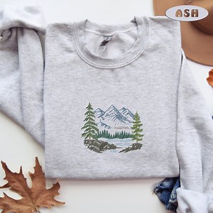 Embroidered Pine Tree Sweatshirt, Pine Tree Crewneck, Camping Sweater, Hiking Sweatshirt, Adventure Sweatshirt, Nature Lover Gift - Etsy