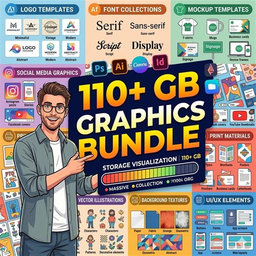 110+ GB Mega Graphics Bundle, Photoshop, Illustrator, Fonts, Mockups, Svgs, Templates, Canva, Posts, Elements, Icons, Textures, Backgrounds - Etsy UK