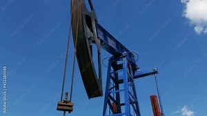 Oil Drilling Rig, Extraction of Oil, Pump Jack and Oil Wellhead, Industry Equipment Close Up, Oilfield, Oil Derrick