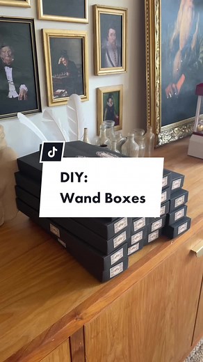Day 3 of Unhinged Harry Potter Party Crafts and today we’re making wand boxes ⚡️ You’ll need: • My FREE Wand Box Template (link in bio) • 1 x sheet 300gsm A2 card stock (this will make 1 x complete box - I picked up mine at @officeworks) • Scissors • A ruler and scoring tool (optional) • 2 x strips of foam (38cm long, 3cm wide and 2cm deep) • Glue gun and glue sticks • 1 x piece of velvet (about 42 cm x 15 cm) • Labels #harrypotterparty #harrypotter #harrypotterprops #harrypotterwand