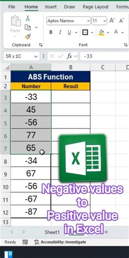 How to Use ABS Function in Excel || #office_skill_hub #excel #shorts #exceltips #exceltutorial #job