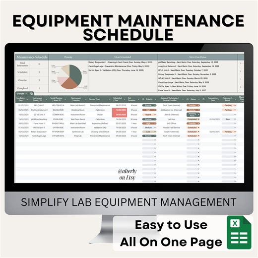 Lab Equipment Maintenance & Calibration Schedule | Google Sheets Tracker | Service Log Dashboard | Instrument Service - Etsy