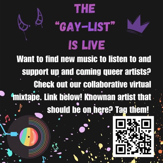 The gay-list, a playlist for supporting up and coming queer artist, is now live! Here is the link https://linktr.ee/dicea . We currently have 20 artists in total!!! If you haven't been added or haven't released your first song yet, don't fret! We will keep adding artists indefinitely. Please help share this post and take a listen! You can also switch out the music behind it for your favorite artist on the list! #supportartists #queer #queermusic #fyp