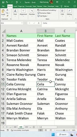 Separate First Name and Last Names - Excel Tips and Tricks