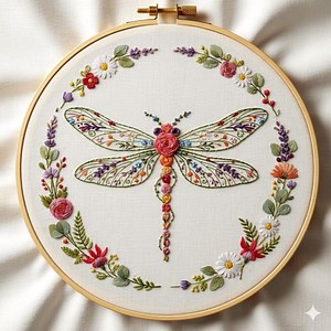 Floral Dragonfly Hand Embroidery Design - Nature-inspired Pattern, Insects Embroidery, Dragonfly Pattern, Floral Wings Embroidery Pattern - Etsy