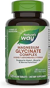 Nature's Way Magnesium Glycinate Complex, Supports Heart, Muscle, Nerve Function*, Highly Absorbable, 220 mg per 2-Tablet Serving, No Gluten, Vegan, 120 Tablets (Packaging May Vary)