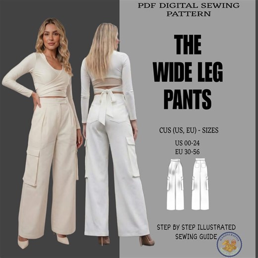 Turin Cargo Wide Leg Pants Sewing Pattern, Women's Party Loungewear (PDF Pattern) - Etsy
