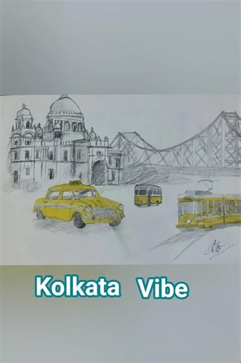 Kolkata Vibe scenery drawing#Kolkata Howrah bridge#Kolkata vibe drawing#subscribe