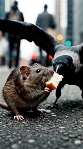 Crow Vs Wild Mouse: Fights for a Bread #animalworld #Viral #wildlife #crow #mouse