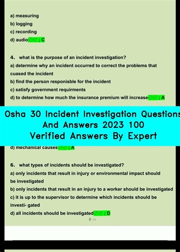 Osha 30 Incident Investigation Questions And Answers 2023 100 Verified Answers By Expert video