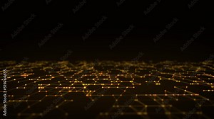 Digital database cyberspace. Decoding algorithms hacked software. Cyber security with moving yellow particles. Big data visualization. 3d rendering.