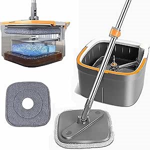 Self Wash Spin Mop M16 - Spin Mop M16, Spin Mop and Bucket with Wringer Set, 360 Degree Rotatable Adjustable Cleaning Square Spin Mop Head Separate Clean and Dirty Water (Mop & Water Tank +1 Cloths)