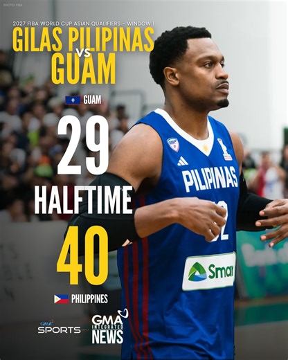 Gilas with a double-digit at the half! END OF Q2: 🇬🇺 GUM 29-40 PHI 🇵🇭 LIVE UPDATES: https://www.gmanetwork.com/news/sports/basketball/967784/live-updates-gilas-pilipinas-vs-guam-at-fiba-world-cup-asian-qualifiers-window-1/story/ #GMASports #GilasPilipinas | GMA News
