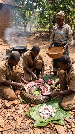 Yoruba Tribe Butchering: Giant Python! 🐍🔪 #tribalcooking #shortsviral