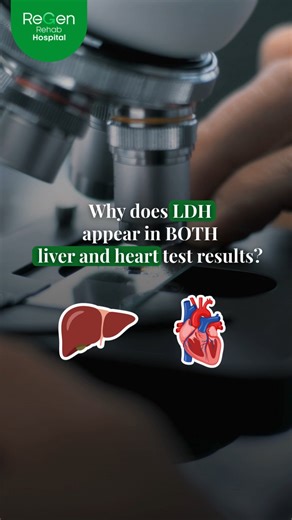 LDH in BOTH your liver and heart test? 🤔 Yes — and there’s a good reason! LDH rises whenever your body’s cells are damaged, no matter which organ it is. That’s why doctors use LDH together with other markers to find out what’s really happening. 💙 LDH = A clue, not a conclusion. 👉 Know your numbers. Take charge of your health today: https://bit.ly/ReGenEShop #ReGenHospital #ReGenRehabHospital #ReGenHealthScreening #HealthScreening #EarlyDetection | ReGen Rehab Hospital