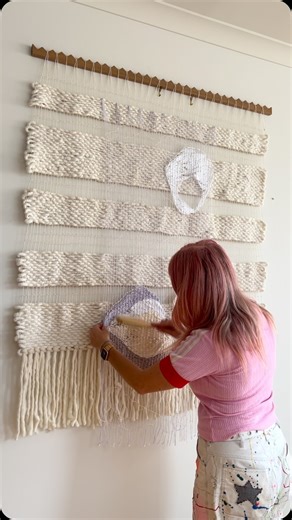 Weaving | Wall Decor | Fibre Art | Maryanne Moodie on Instagram: "How do you keep your tapestry clean? I love to use a very soft brush to gently remove any dust or debris that might collect on a woven wall hanging. You can also use a hairdryer on the lowest setting to blow particles away. For stains, a gentle wipe with a soot damp cloth can be helpful. Always hang tapestries out of direct sunlight and drafts. Hang out of reach of little fingers."