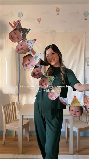 Christine Tran Ferguson • NYC on Instagram: "Face banner tutorial for birthdays 🥳 So easy to do & will be used every single year for his birthday 🎂 #babysfirstbirthday #birthdaybanner #birthdaypartydecor"