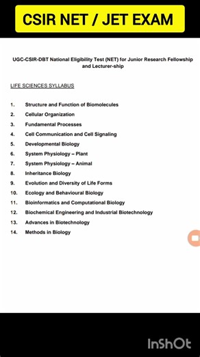 CSIR-NET/ JET syllabus life science #ytshorts #trending