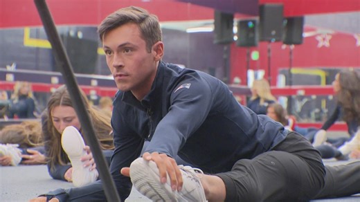 The New England Patriots' cheer squad introduces its only male cheerleader