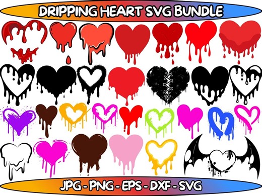 Dripping Heart SVG Bundle: Melting Heart Clipart (digital Files) - Etsy