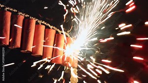 Firecrackers Animation with Sparks During Ignition at Night
