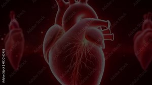 3d rendered illustration of a human heart video. Human heart red color shinning and red glow video.