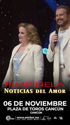 🎤 ¡PIMPINELA regresa a Cancún! 🎤 Después de varios años, Lucía y Joaquín Galán vuelven para hacerte vivir una noche inolvidable llena de romance, nostalgia y emoción. 💞 📍 Plaza de Toros Cancún 📅 6 de noviembre 🕘 9:00 PM 🔥 Más de 40 años de éxitos 🔥 Más de 30 millones de discos vendidos 🔥 Y clásicos eternos como “Olvídame y pega la vuelta” 🎟️ Boletos desde $695 hasta $2,890 ( cargos) 👉 Compra tus boletos aquí: 🔗 https://www.eticket.mx/masinformacion.aspx?idevento=34542 📌 Venta física