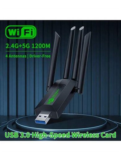 4-Antenna 1200Mbps WiFi USB 3.0 Adapter, 2.4G/5GHz Dual-Band WiFi Encrypted Dongle Wireless Network Card, Compatible With Windows 10/11, 802.11b/G/N | SHEIN
