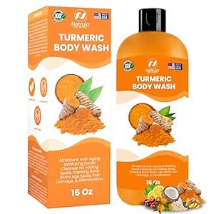 Turmeric Body Wash – Skin Brightening Turmeric Soap for Dark Spots, Hyperpigmentation – Exfoliating Turmeric Face Wash Reduces Acne, Scars, & Cleanses Skin – Natural Turmeric Liquid Soap Made in USA
