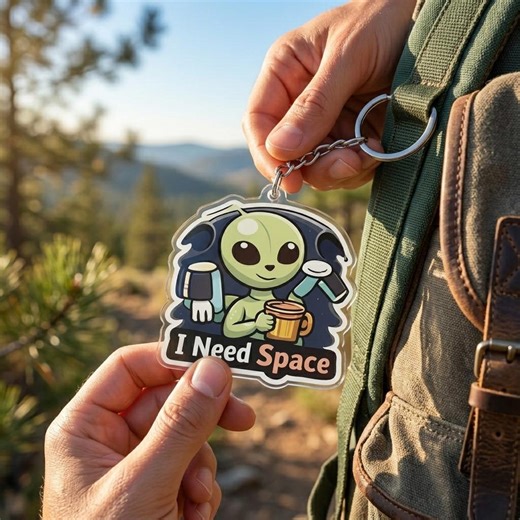 Alien Coffee Keychain, UFO Bag Charm, Outer Space Acrylic Accessory
