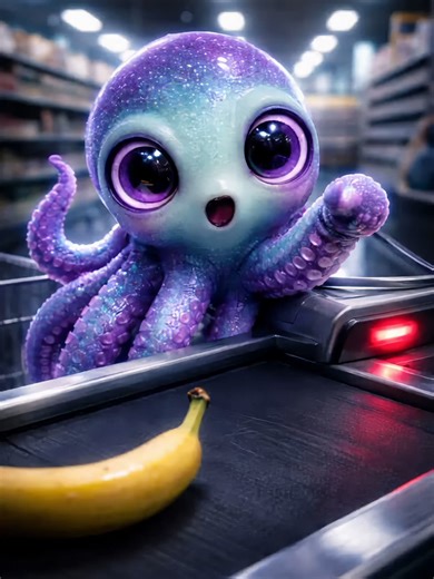 Banana touched… and the checkout started acting weird 👀🍌🐙 #aivideo #supermarket #wtf #glitch #loop #uncanny #vfx #oddlysatisfying #ai #fyp #viral#octopus