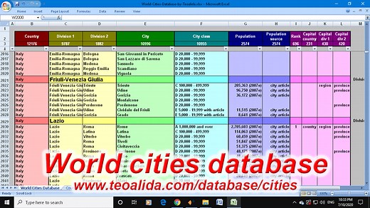 World city database sorted by country, state, region - The world of Teoalida