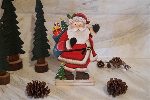 Handcrafted Wooden Santa, Santa Christmas Decor, Handmade Santa, Christmas Decor, Santa Waving, Handmade Christmas Decor, Holiday Decor - Etsy