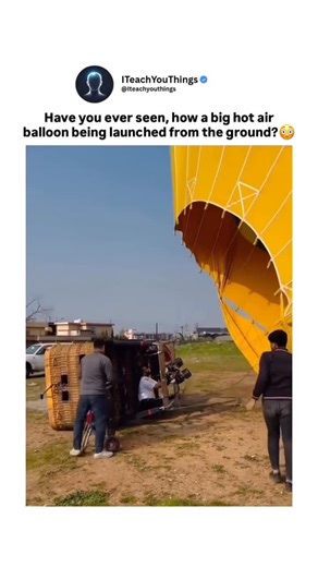 I Teach You Things on Instagram: "Many assume a hot air balloon simply inflates and lifts off instantly. In reality, launch requires staged inflation and thermal control. Source: standard hot air balloon ground-launch procedures used in aviation events. • A cold fan first inflates the envelope with ambient air. • The burner then heats the air inside gradually. • Heated air becomes less dense than surrounding air. • Buoyant force lifts the balloon upright before takeoff. Wind conditions must rema