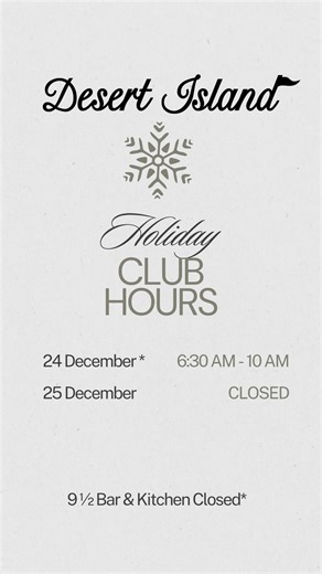 The holidays are here, and so are a few special hours at Desert Island. Thank you for celebrating the season with us ⛳️✨ | Desert Island Country Club
